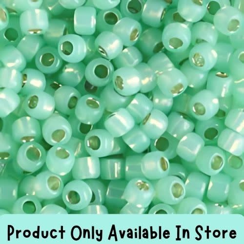 #8 Toho Seed Beads, Silver Lined Milky Peridot, 3x3mm, 19 Grams/0.67oz, in store only