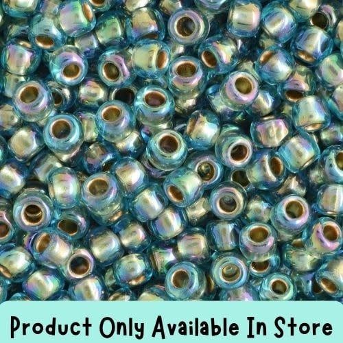 #8 Toho Seed Beads, Gold Lined Rainbow Aqua, 3x3mm, 19 Grams/0.67oz, in store only