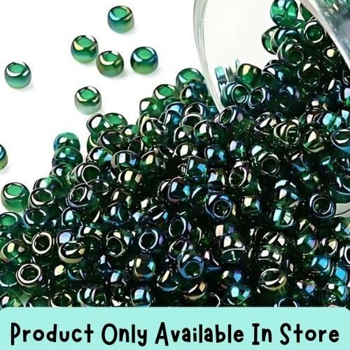 #8 Toho Seed Beads, Transparent Green Emerald Ab, 3x3mm, 19 Grams/0.67oz, in store only