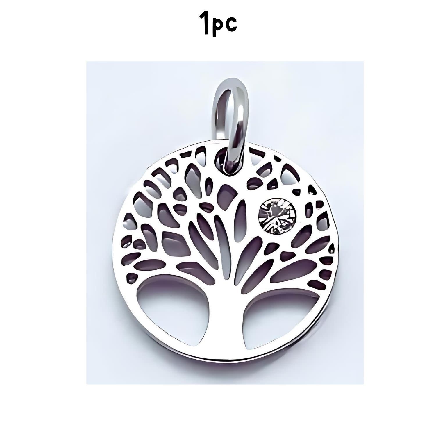 Stainless Steel Tree Of Life, 1pc, W/Cubic Zirconia, 12x2mm, Jumpring 5mm, Charms/Pendants, 1gm/0.04oz