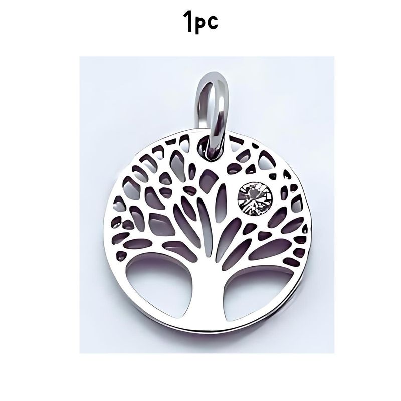 Stainless Steel Tree Of Life, 1pc, W/Cubic Zirconia, 12x2mm, Jumpring 5mm, Charms/Pendants, 1gm/0.04oz
