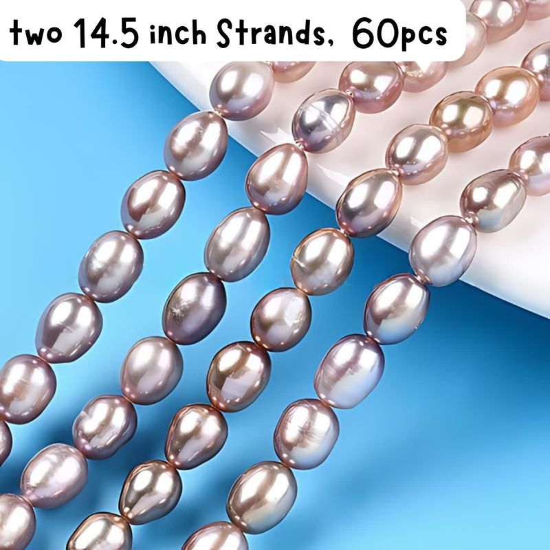 Freshwater Pearls, Rice, Two 14.5&#39;&#39; Strands, 55pcs Per Strand, Thistle, 6.5~7.5x5~5.7mm, Grade A/B, Hole 7mm, 32gms/1.13oz