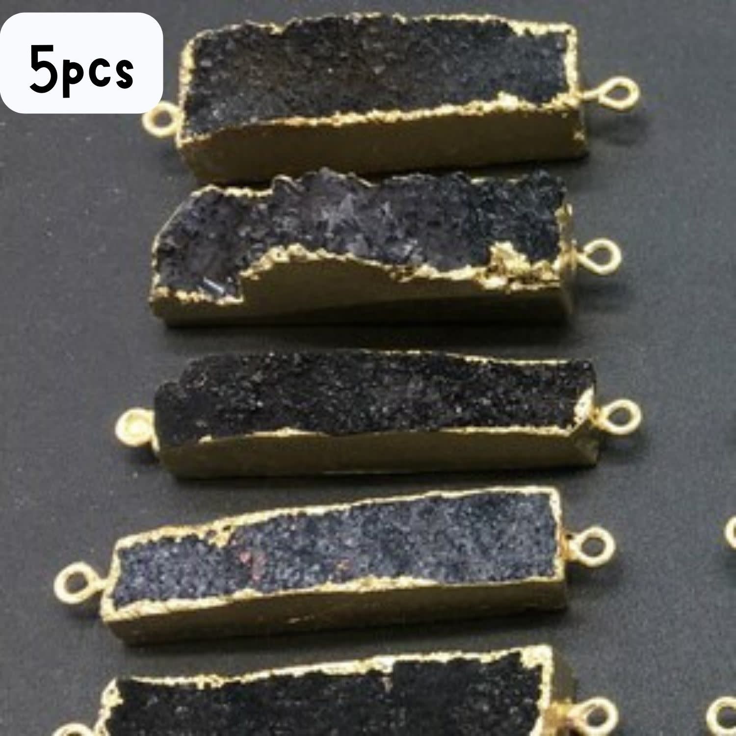 Druzy Agate Rectangle GPB, 5Pcs, 43~46x10~12x9~12mm, Indigo Blue Ab Plated, Dyed, Hole 1.8mm, Connectors/Links, 46gms/1.62oz