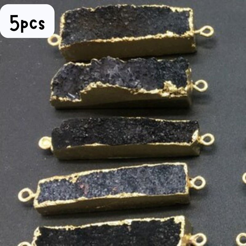 Druzy Agate Rectangle GPB, 5Pcs, 43~46x10~12x9~12mm, Indigo Blue Ab Plated, Dyed, Hole 1.8mm, Connectors/Links, 46gms/1.62oz