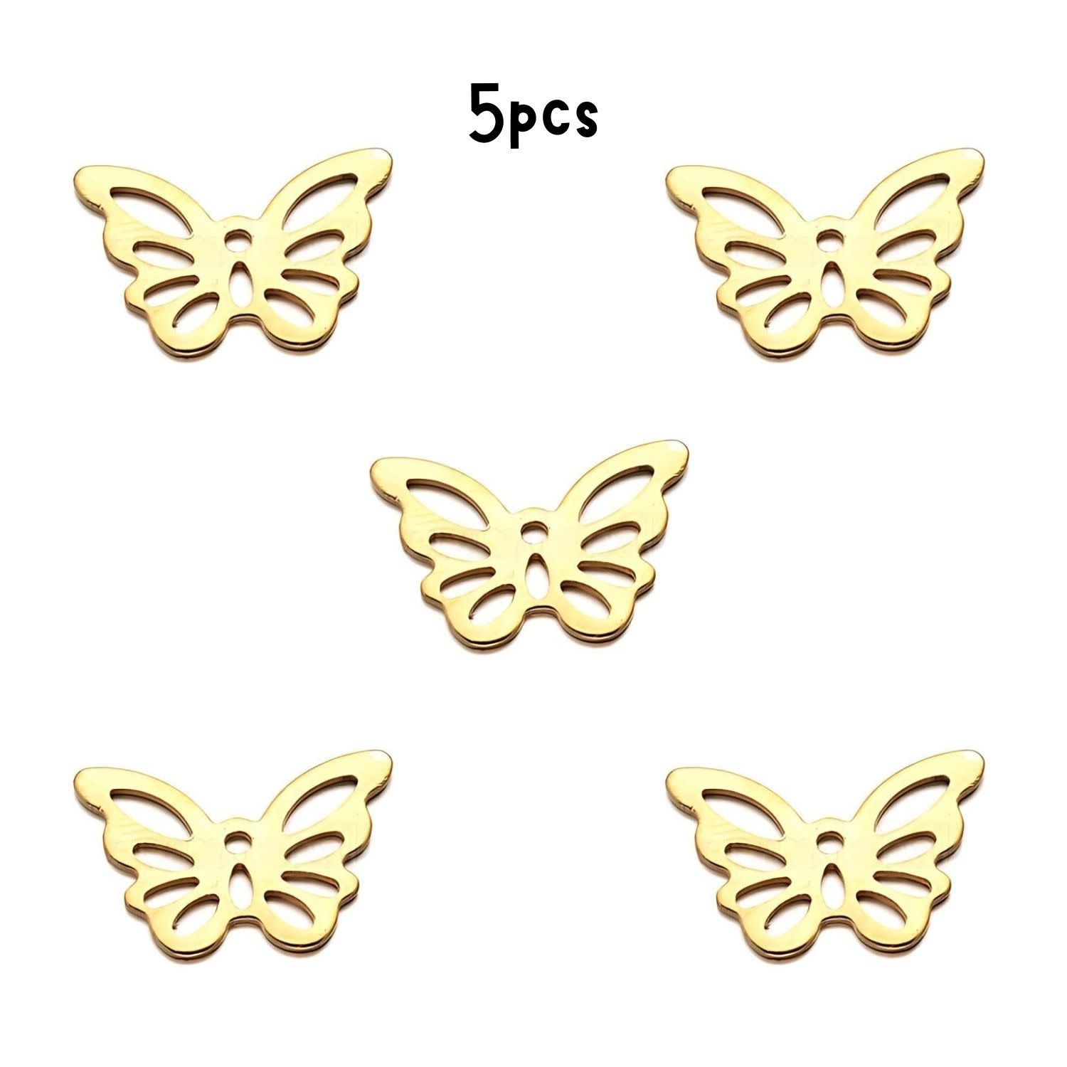 Gp Stainless Steel Butterfly, 5pcs, 15x10x0.5mm, Hole 5mm, Charms/Pendants, 3gms/0.11oz