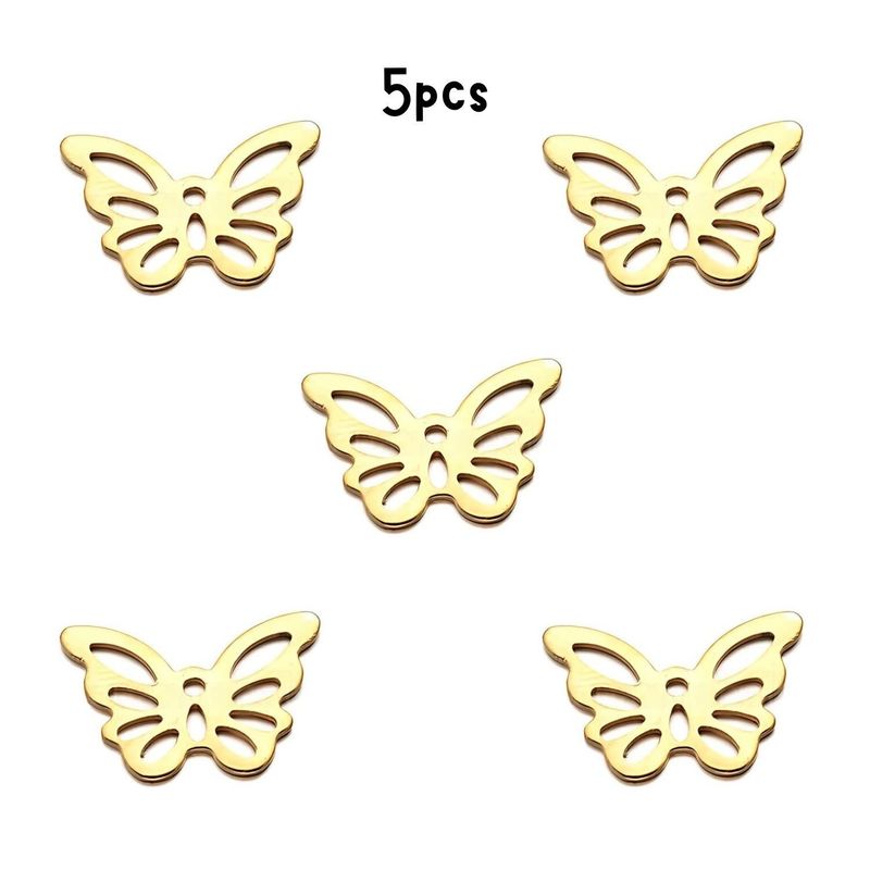 Gp Stainless Steel Butterfly, 5pcs, 15x10x0.5mm, Hole 5mm, Charms/Pendants, 3gms/0.11oz