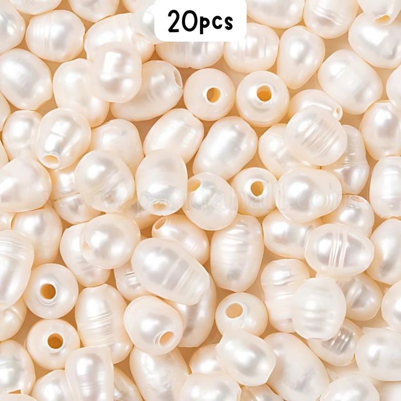 Freshwater Pearls, Rice, 20pcs, 7~10x7~8mm, Natural, Hole 1.8mm, 7gms/0.25oz