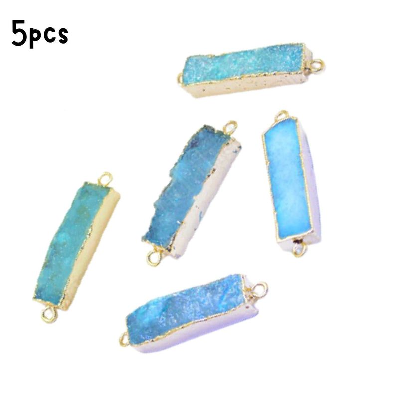 Druzy Agate Rectangle GPB, 5Pcs, 30~45x8~9x4.5~7.5mm, Light Sky Blue, Dyed, Hole 3mm, Connectors/Links, 28gms/0.99oz
