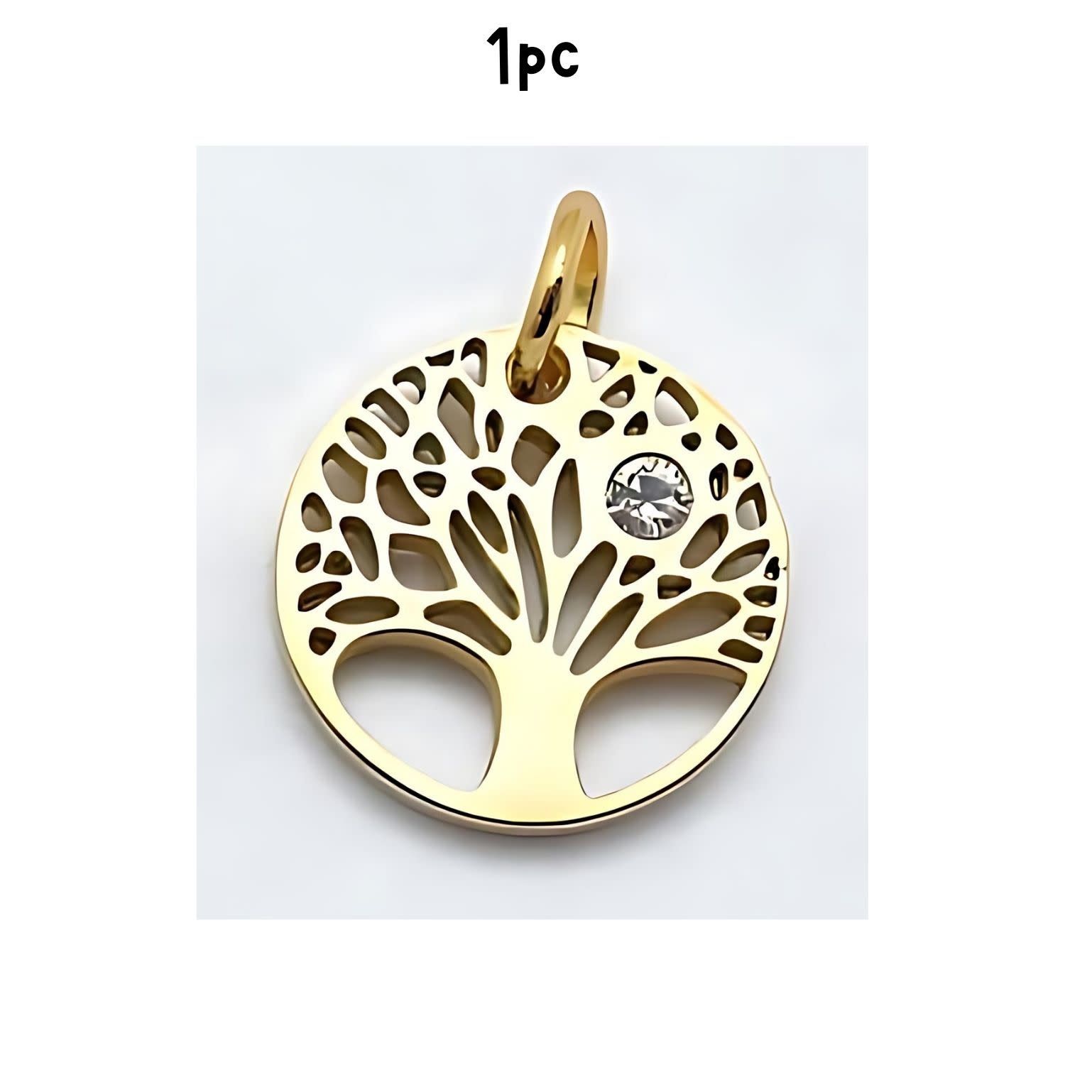 GP Stainless Steel Tree Of Life, 1pc, 12x2mm, Cubic Zirconia, Jumpring 5mm, Charms/Pendants, 1gm/0.04oz