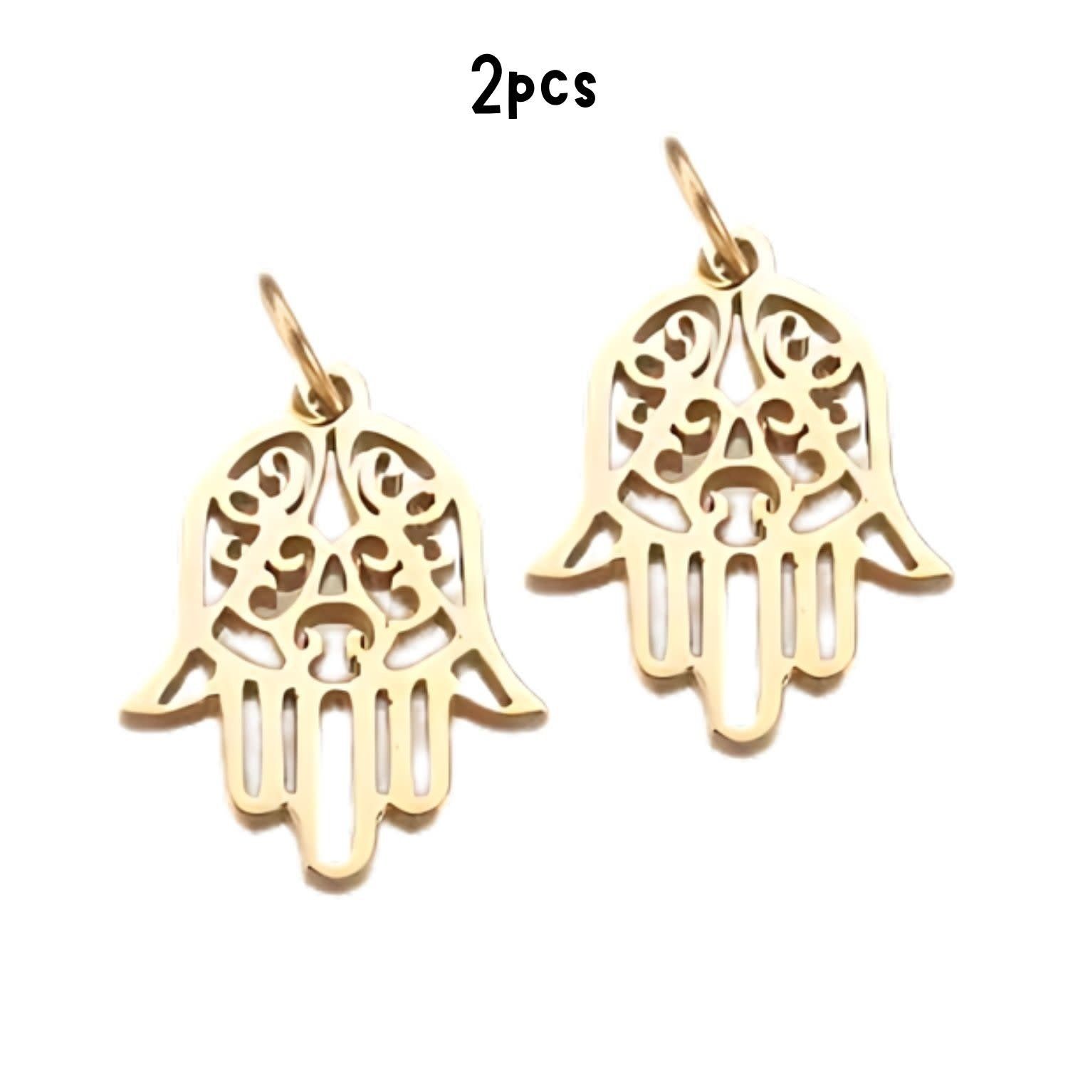 GP Stainless Steel Hamsa Hand, 2pcs, 16.5x12.5x1.5mm, 5mm Jumpring, 4gms/0.14oz