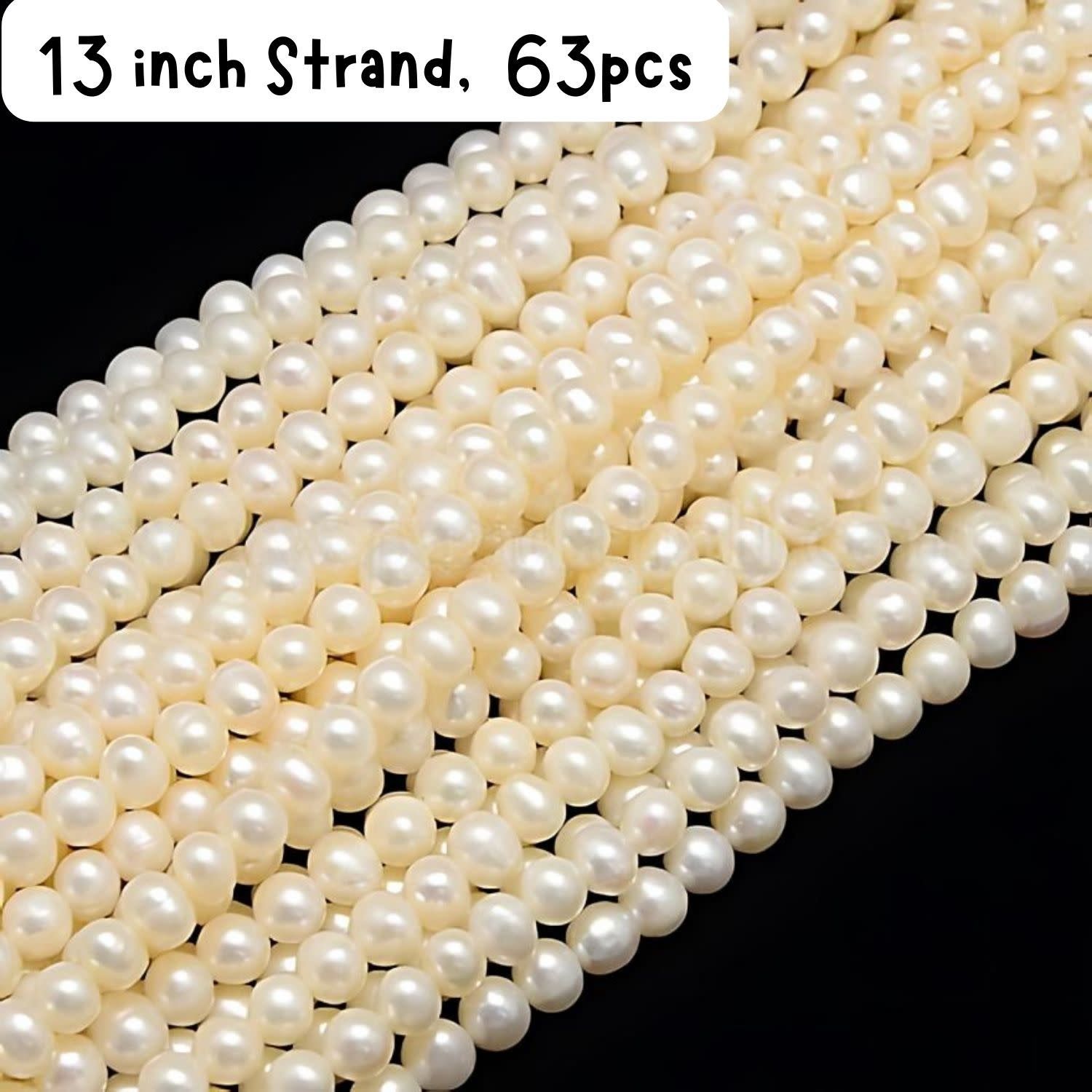 Freshwater Pearls, Round, Approx 63pcs, 13&#39;&#39; Strand, 5~6mm, Natural Cream White, Grade A/B, Hole 0.8mm, 17gms/0.60oz