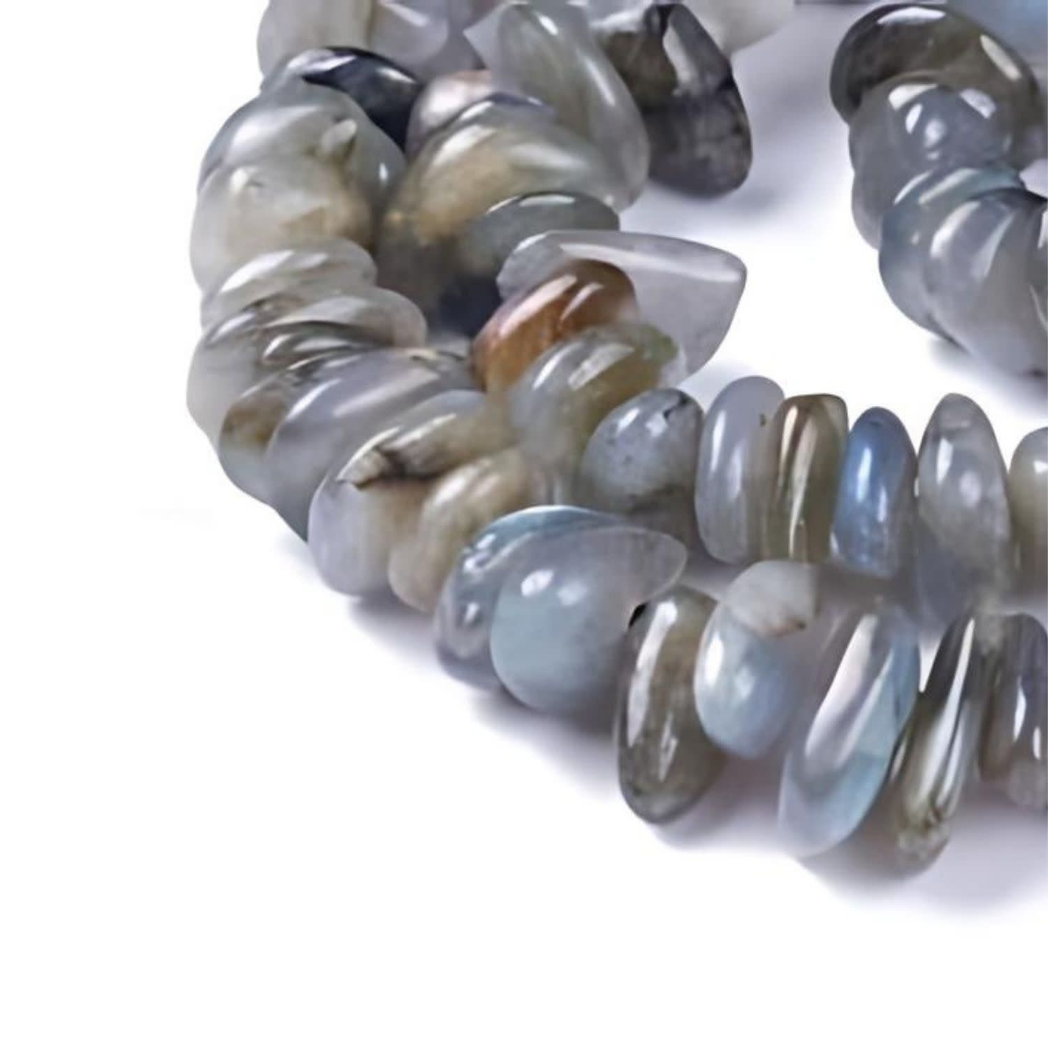 4-12x3-8x1-6mm Labradorite Chips, 15&#39;&#39; Strand, Natural, 1mm Hole, Gemstones, 1.48oz