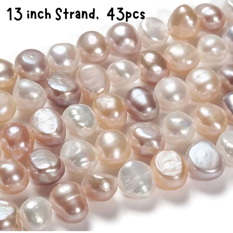 Freshwater Pearls, Nuggets, Approx 43pcs, 13&#39;&#39; Strand, 4~7x6~8x3.5~5mm, Natural &amp; Dyed Pastel, Grade B, 2 Sides, Hole 0.6mm, 21gms/0.74oz