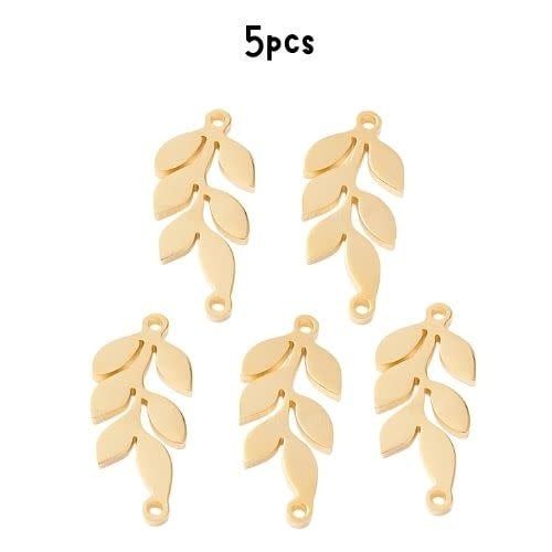 GP Stainless Steel Leaf,  5Pcs, 22.5x10x1.5mm, Hole 1.2mm, Connectors/Links, 7gms/0.25oz