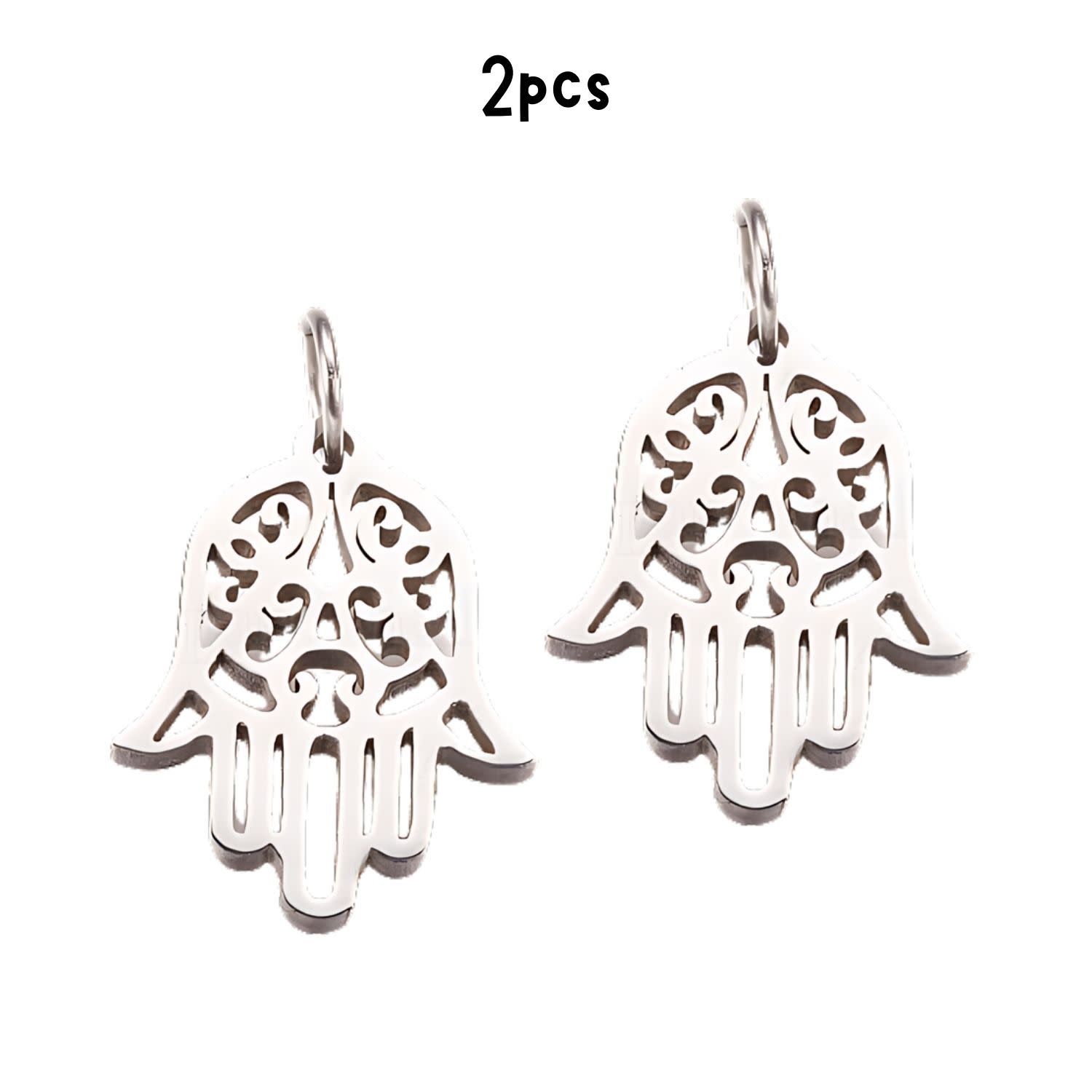Stainless Steel Hamsa Hand, 2pcs, 16.5x12.5x1.5mm, Jumprings 5mm, Charms/Pendants, 4gms/0.14oz