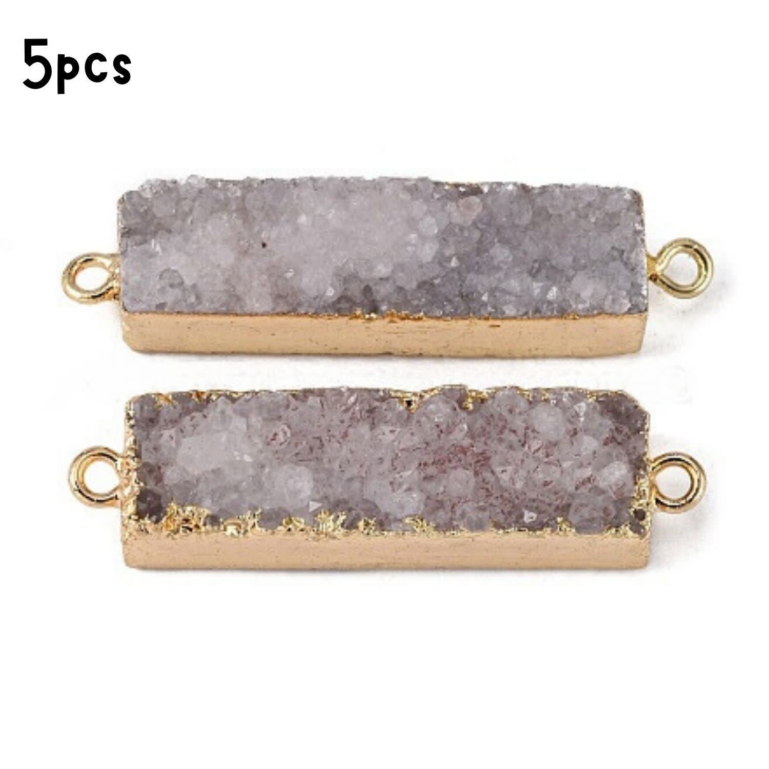 Druzy Agate Rectangle GPB, 1Pc, 30~45x8~9x4.5~7.5mm, Natural, Hole 2mm, Connectors/Links, 28gms/0.99oz