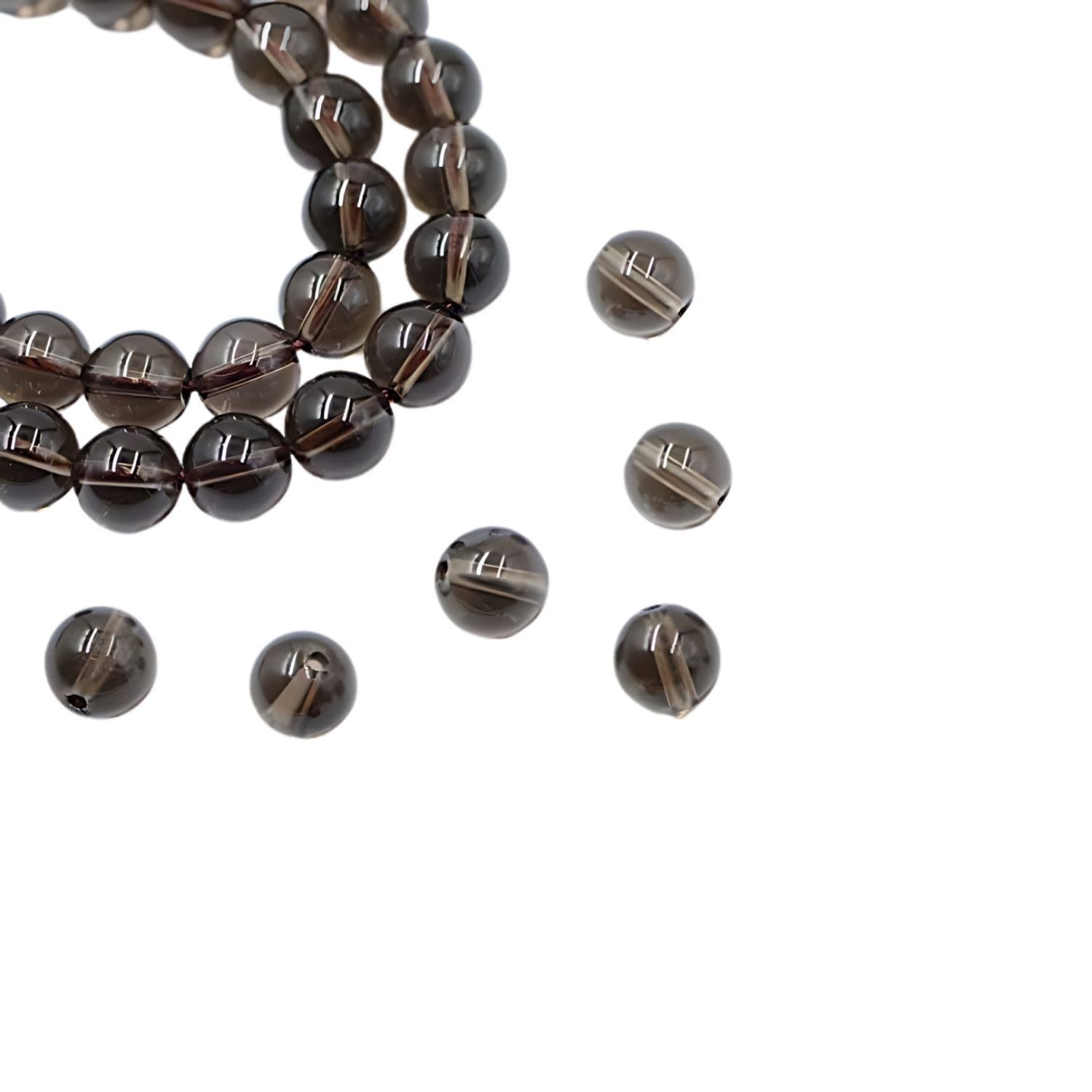 6mm Smoky Quartz, 8&#39;&#39; Strand, 31 Beads, Round, Natural, 1mm Hole, Gemstones, 0.45oz