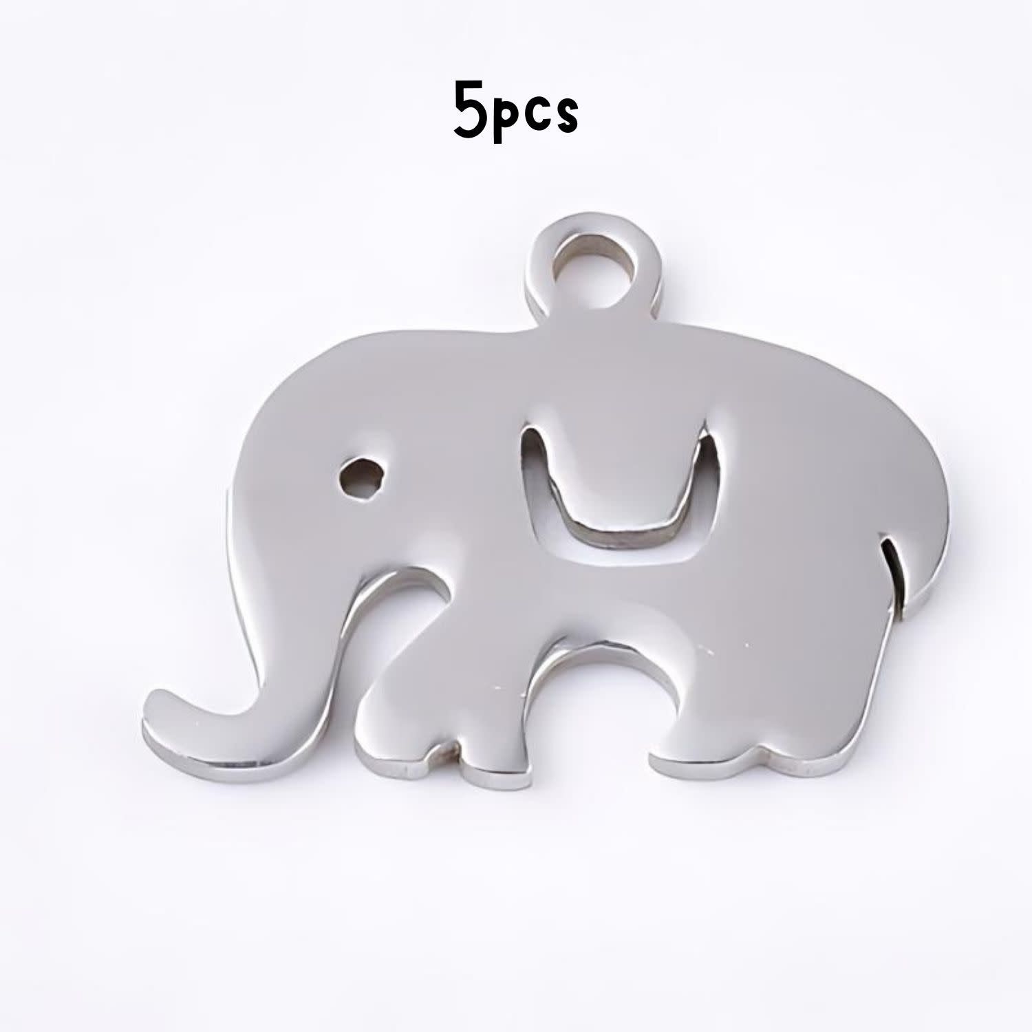 Stainless Steel Elephants, 5pcs, 12x16x1mm, Hole 1mm, Charms/Pendants, 8gms/0.28oz