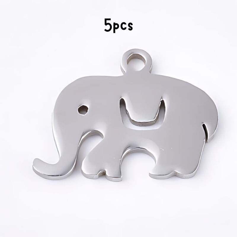 Stainless Steel Elephants, 5pcs, 12x16x1mm, Hole 1mm, Charms/Pendants, 8gms/0.28oz