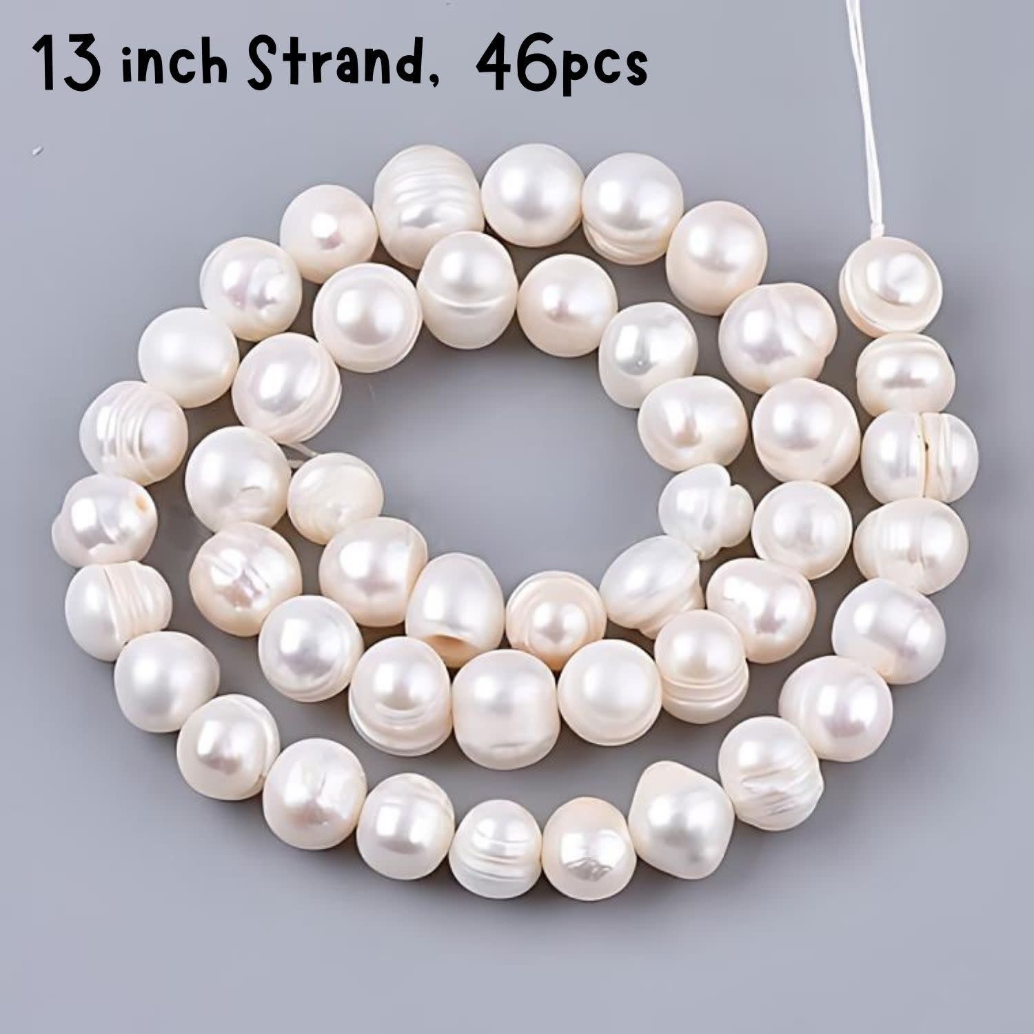 Freshwater Pearls, Potato, Approx 46pcs, 13&#39;&#39; Strand, 8-10x8-9mm, Natural, Grade B/C, Hole 0.6mm, 34gms/1.20oz