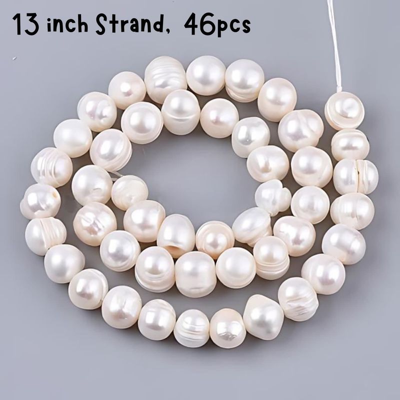 Freshwater Pearls, Potato, Approx 46pcs, 13&#39;&#39; Strand, 8-10x8-9mm, Natural, Grade B/C, Hole 0.6mm, 34gms/1.20oz