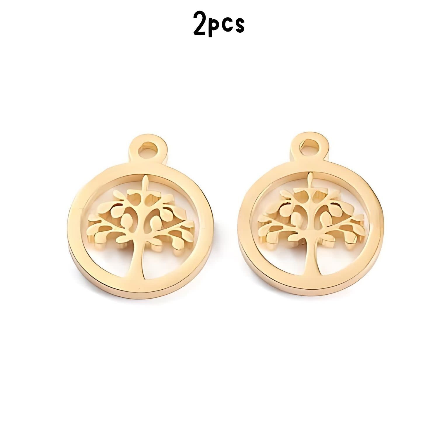 Gp Stainless Steel Tree Of Life, 2pcs, 12x10x1mm, Hole 1mm, Charms/Pendants, 3gms/0.01oz