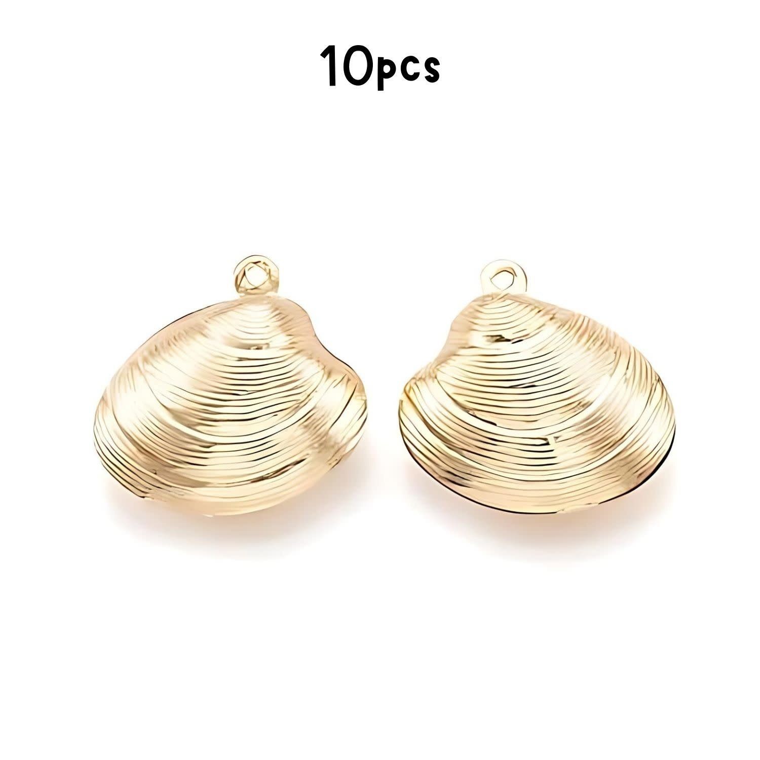 GP Stainless Steel Scallop Shells, 10pcs, 14x13x4mm, Hole 1mm, Charms/Pendants, 8gms/0.28oz