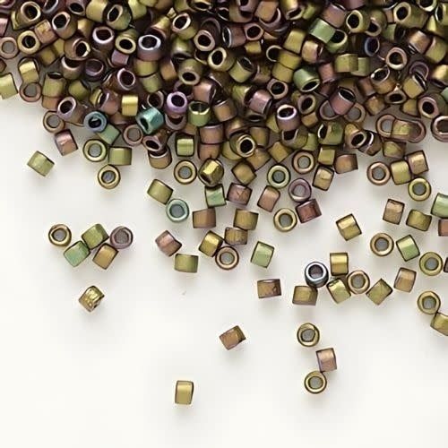 #11 Delica Seed Beads, Matte Metallic Red Green Gold Iris, DB1055-TB, Approx 1440 Beads, 1 two inch tube, 7.2 grams
