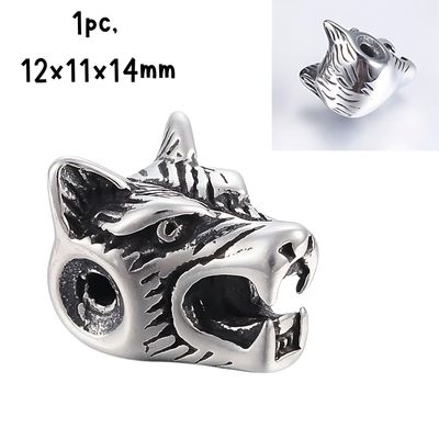 Stainless Steel Wolf Bead, 1pc, 12x11x14mm, Hole 2mm, 7gms/0.25oz
