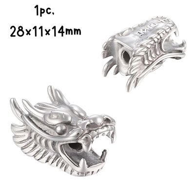 Stainless Steel Dragon Head Bead, 1pc, 28x15x17mm, Hole 4mm, Metal Beads,  19Gm/0.67oz