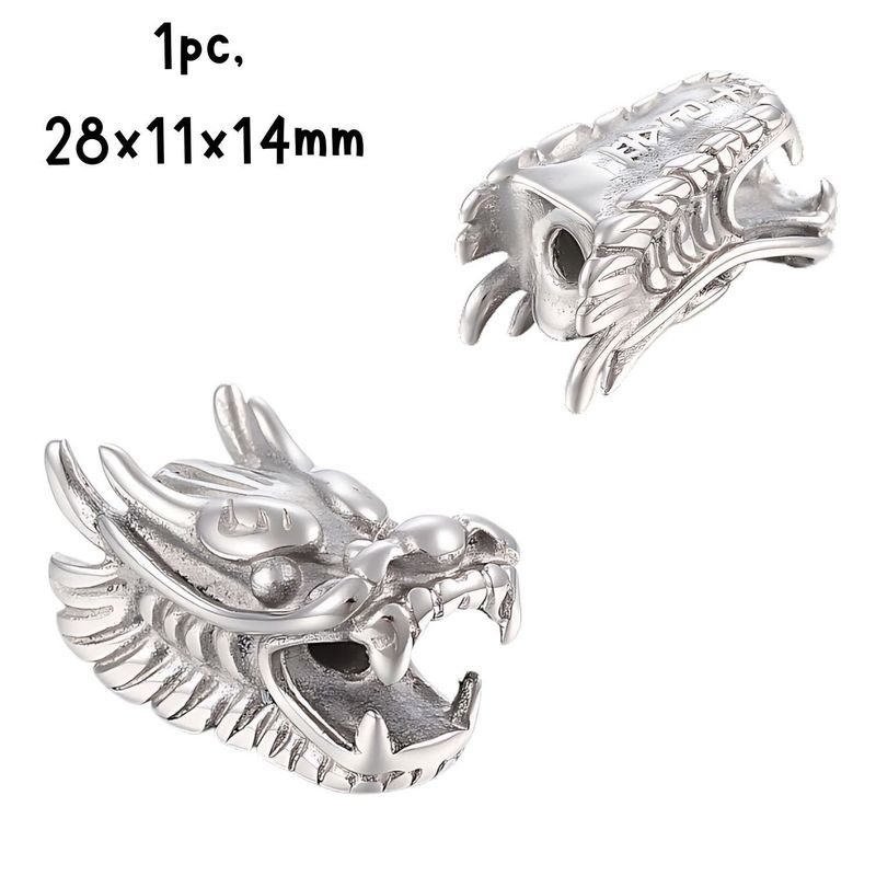 Stainless Steel Dragon Head Bead, 1pc, 28x15x17mm, Hole 4mm, Fits 4mm Cords, 19Gm/0.67oz