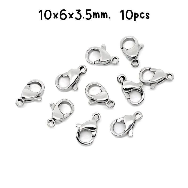 Stainless Steel Lobster Claw Clasps, 10pcs, 10x6x3.5mm, Hole 1mm, 5gms/0.18oz