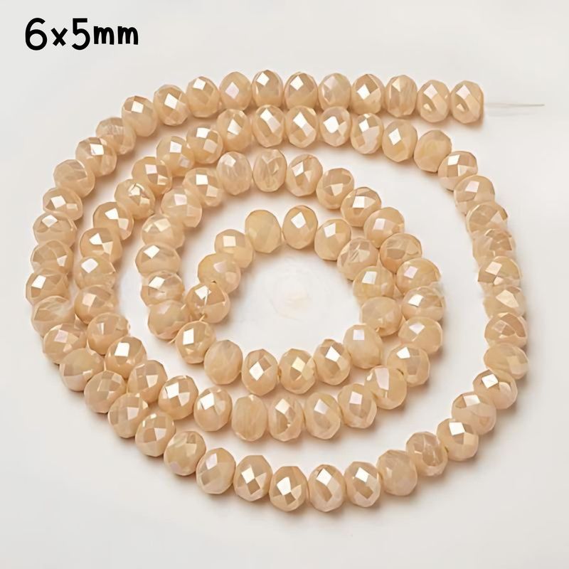 6x5mm Faceted Rondelles, Approx 90pcs, 16&quot; Strand, Bisque Pearl Luster Plated, Hole 1mm, Glass Beads, 18gms/0.64oz