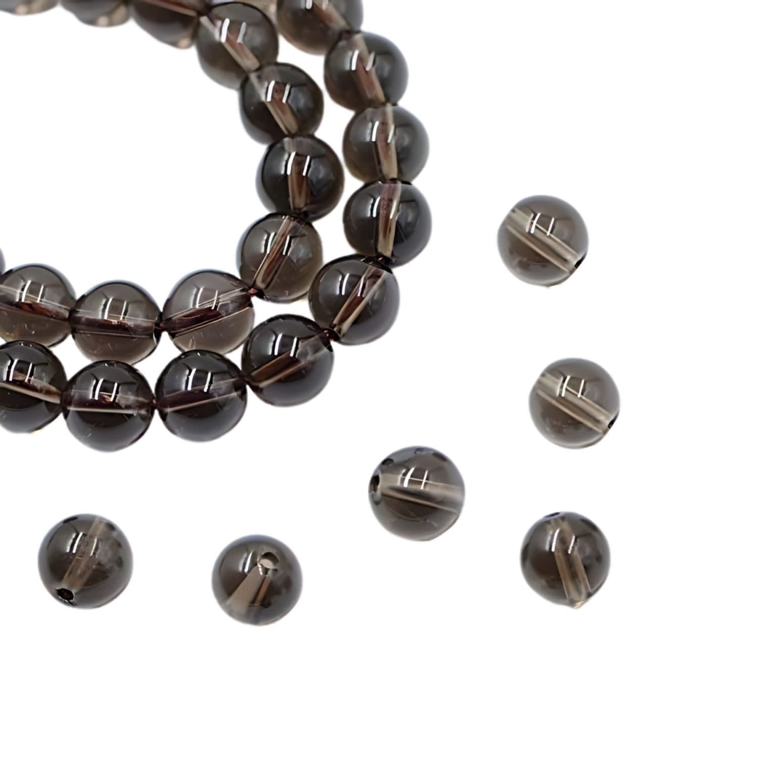 8mm Smoky Quartz, 8&#39;&#39; Strand, 24 Beads, Round, Natural, 1mm Hole, Gemstones, 0.74oz