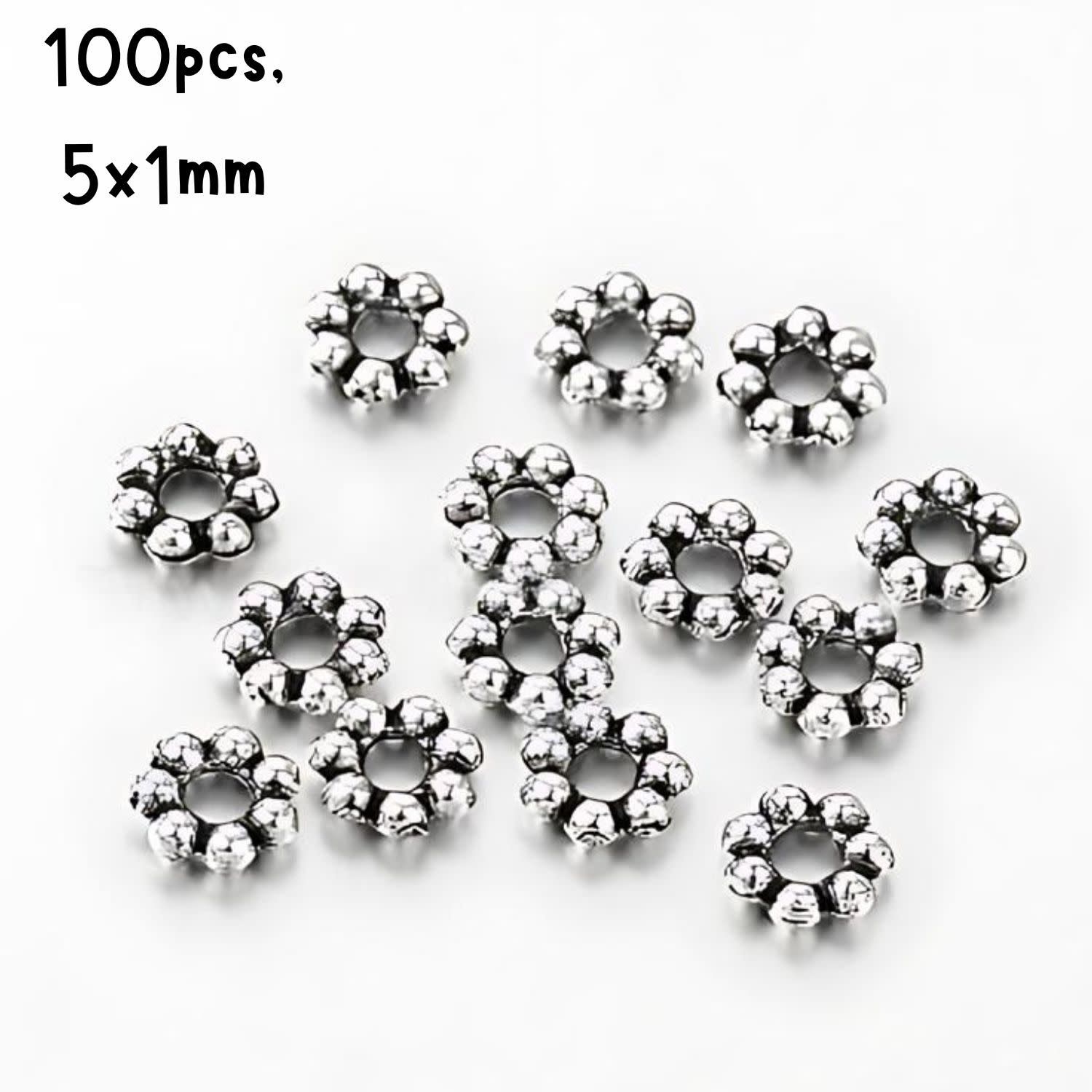5x1mm Daisy Spacers, approx 100pcs, tibetan style/pewter, hole 1mm, 11gms/0.39oz