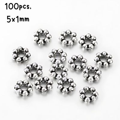 5x1mm Daisy Spacers, approx 100pcs, tibetan style/pewter, Hole 1mm, Metal Beads, 11gms/0.39oz