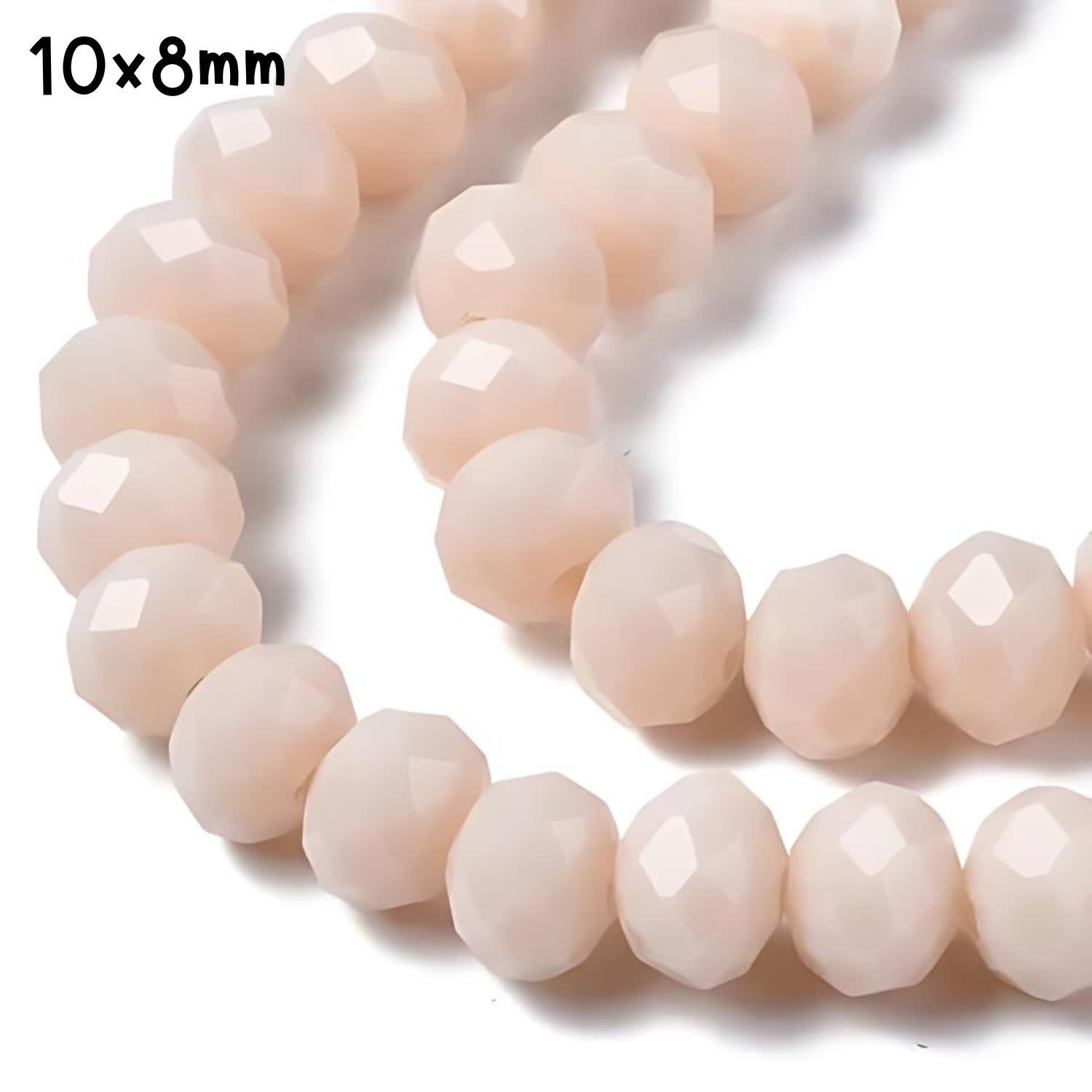 10x8mm Faceted Rondelles, Approx 65pcs, 18&quot; Strand, Opaque Cream Peach, Hole 1mm, 61gms/2.15oz