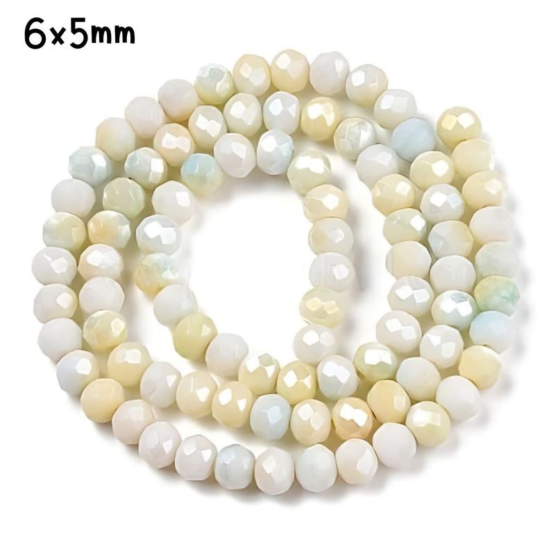 6x5mm Faceted Rondelles, Approx 90pcs, 16&quot; Strand, Abacus White/Gold Tones, Hole 1mm, Glass Beads, 18gms/0.64oz