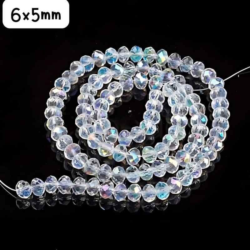 6x5mm Faceted Rondelles, Approx 90pcs, 16&quot; Strand, Transparent Crystal Plated Ab, Hole 1mm, Glass Beads, 18gms/0.64oz