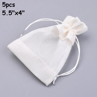 5.5''x4'' Drawstring Pouches/Bags, 5pcs, White, Organza &amp; Polyester, 62gms/2.19oz