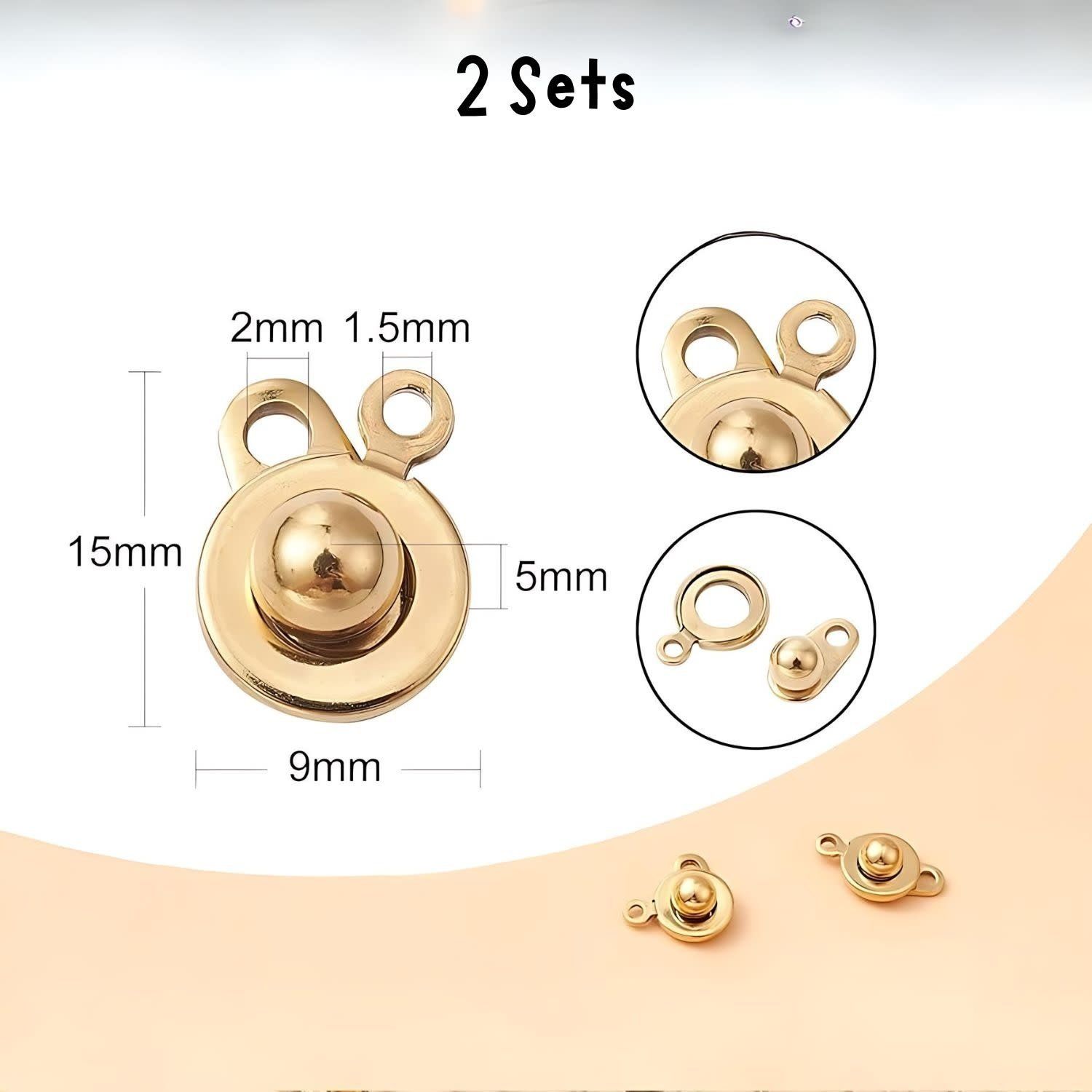 GP Stainless Steel Ball &amp; Socket Snap Clasps, 2 Sets, 15.5x9x5mm, 8mm Socket, Hole 1.5mm, 4gms/0.14oz