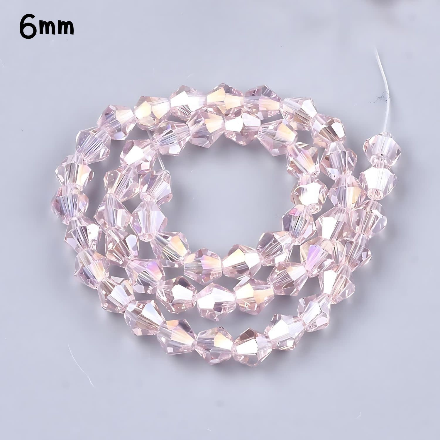 6mm Bicones, Light Pink Ab, 50pcs, Hole 1mm, Glass Beads, 12gms/0.42oz