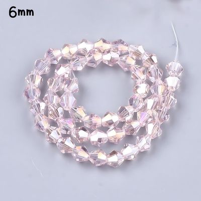 6mm Bicones, Light Pink Ab, 50pcs, Hole 1mm, Glass Beads, 12gms/0.42oz