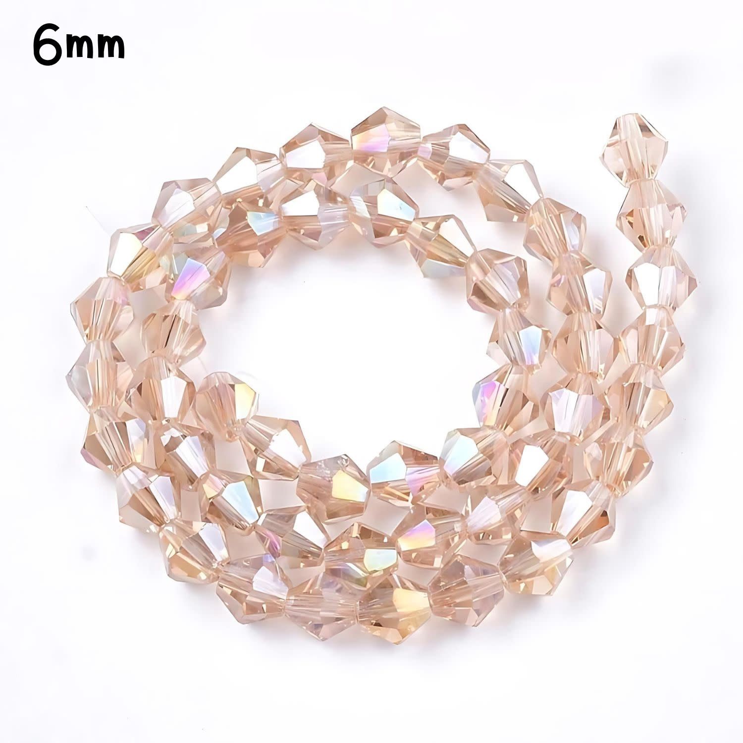 6mm Bicones, Light Salmon Champagne Ab, 50pcs, Hole 1mm, Glass Beads, 12gms/0.42oz