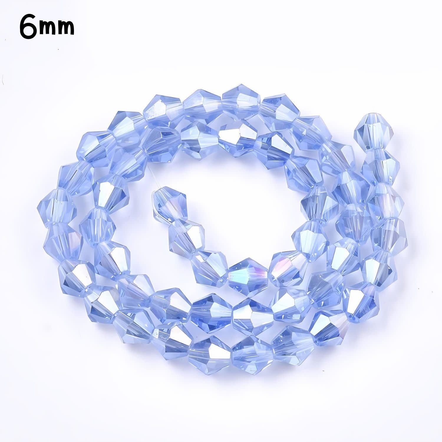 6mm Bicones, Light Blue Ab, 50pcs, Hole 1mm, Glass Beads, 12gms/0.42oz