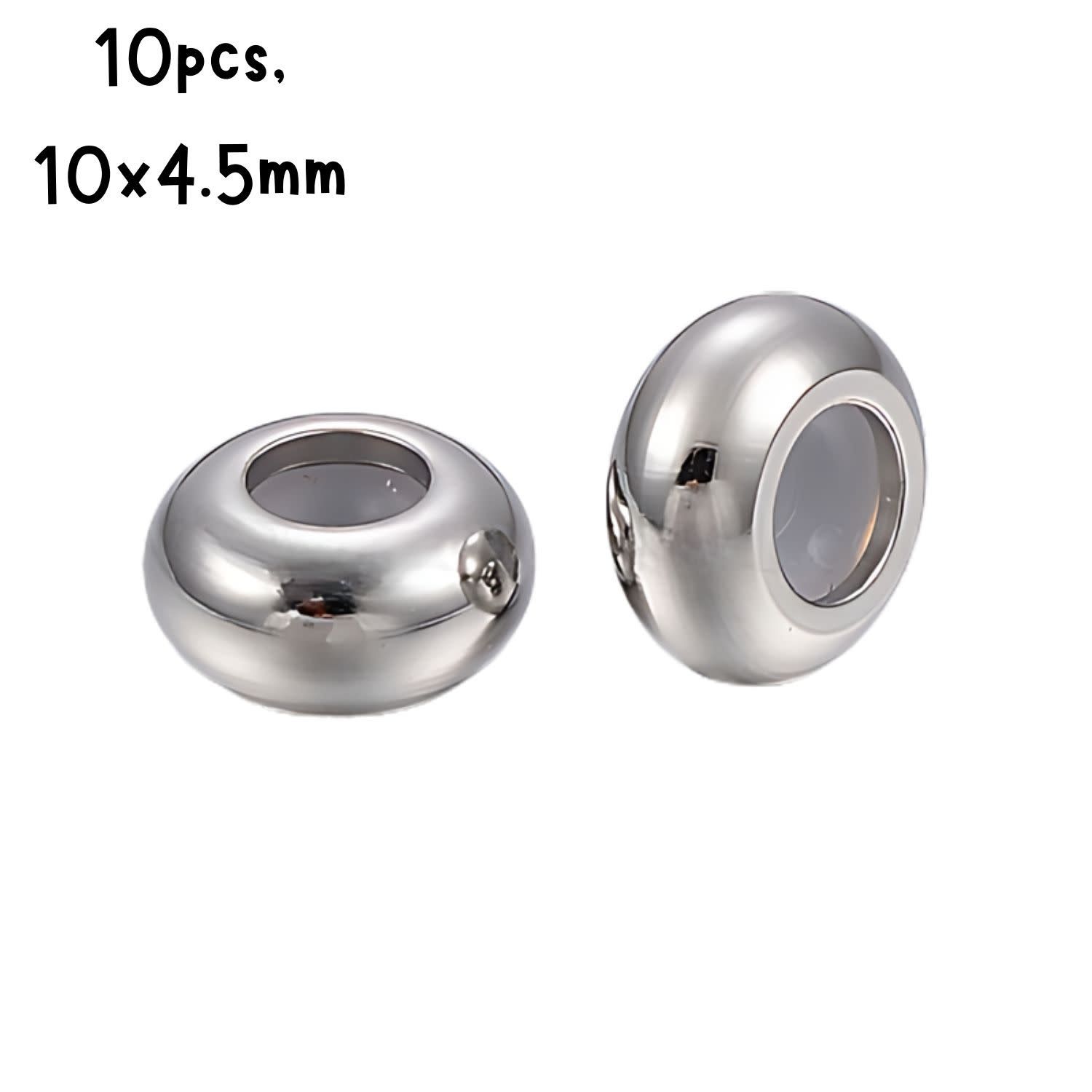 Stainless Steel Rubber Core Stopper Beads, 10pcs, 1 0x4.5mm, Hole 4mm, Fits Pandora, 11gms/0.39oz