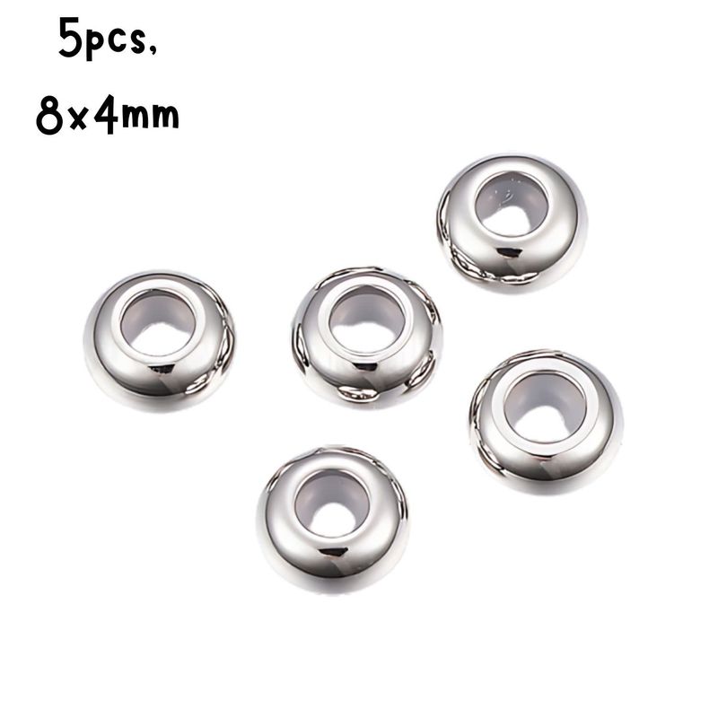 Stainless Steel Rubber Core Stopper Beads, 5pcs, 8x4mm, Hole 3mm, 5gms/0.18oz