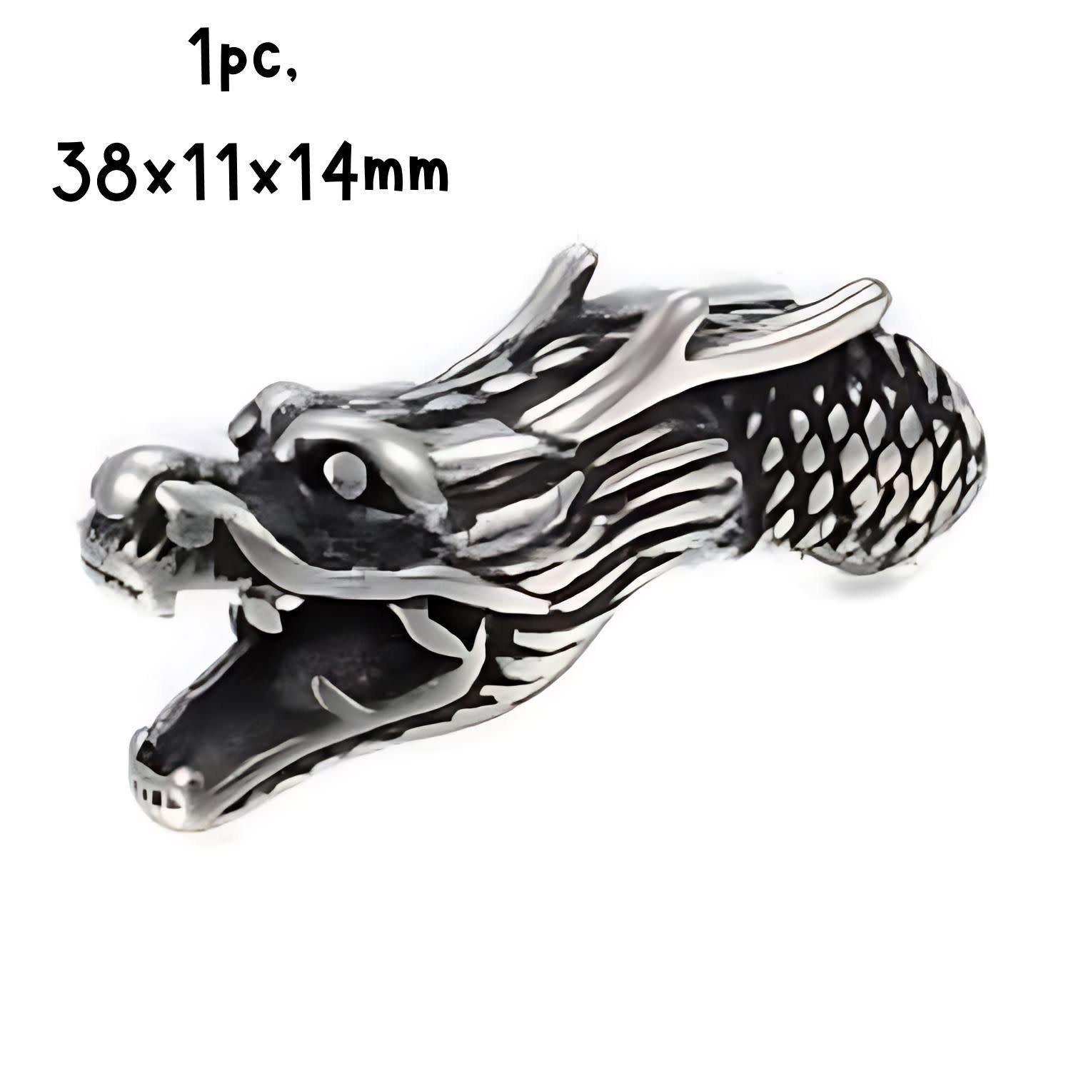 Stainless Steel Dragon Tube Bead, 1pc, 38x14mm, Hole 7mm, Fits 6mm Cords, 12gms/0.42oz