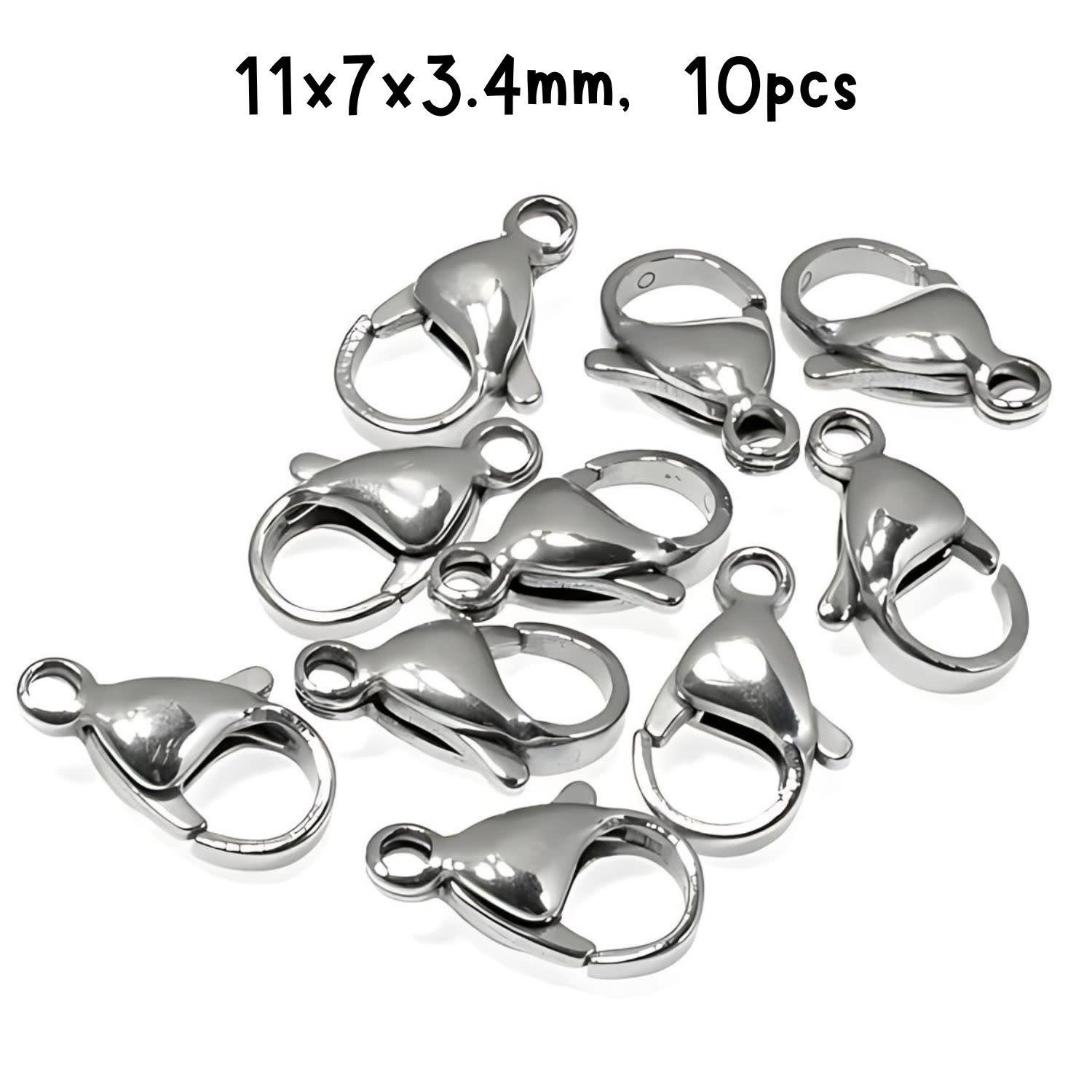 Stainless Steel Lobster Claw Clasps, 10pcs, 11x7x3.5mm, 1mm Hole, 4gms/0.14oz