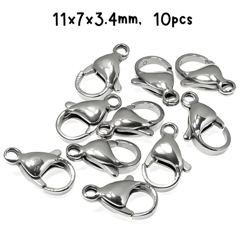 Stainless Steel Lobster Claw Clasps, 10pcs, 11x7x3.5mm, 1mm Hole, 4gms/0.14oz